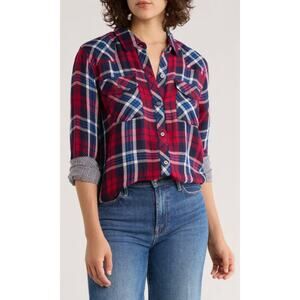 Rails Kendra Flannel Button-Up Shirt Navy Red White Plaid Size Small